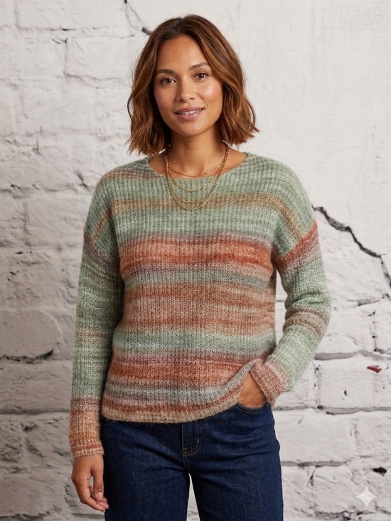 Elsamanda Sweaters - ELSAMANDA ALPACA MOHAIR WOOL LOOSE KNIT PULLOVER SWEATER SUNRISE OMBRÉ COLORS